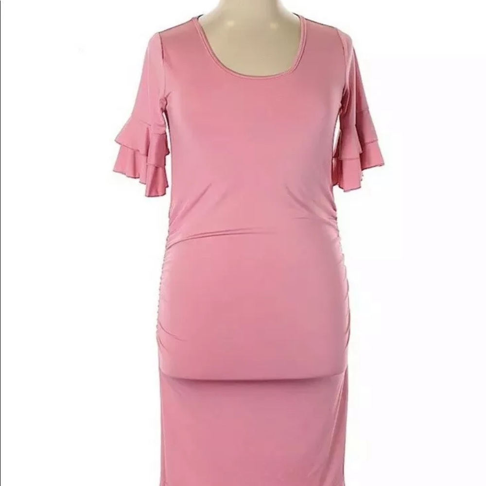 Pink Maternity Dress Ruffle Sleeves